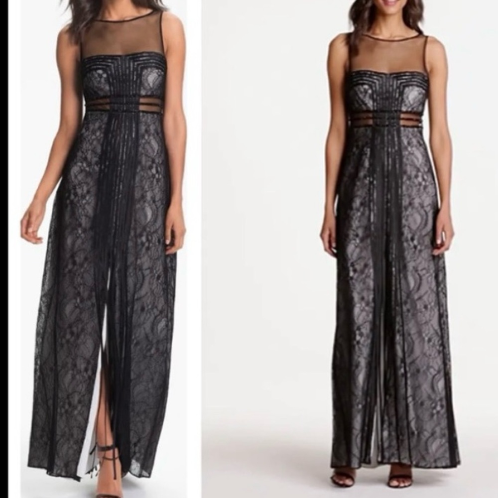 Aidan Mattox Lace Cage 100% Silk Sleeveless Floral Formal Gown Maxi Dress 8